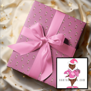 image of a pink grinch with pink nails and a Stanley cup wrapping paper - santasblack.com