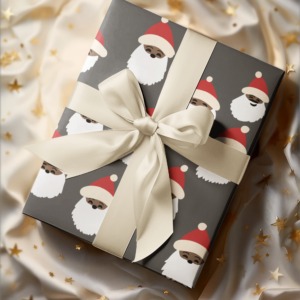 image of Black Santa on charcoal color wrapping paper