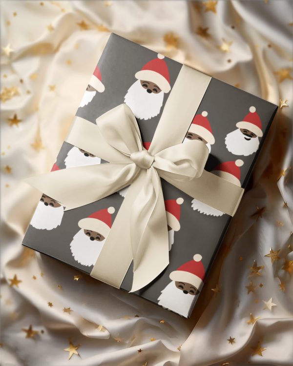 image of Black Santa on charcoal color wrapping paper