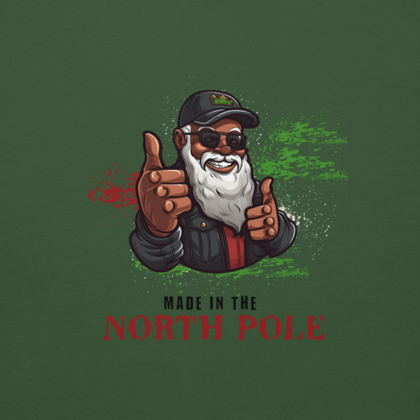 image of a black santa made in the North Pole christmas apparel